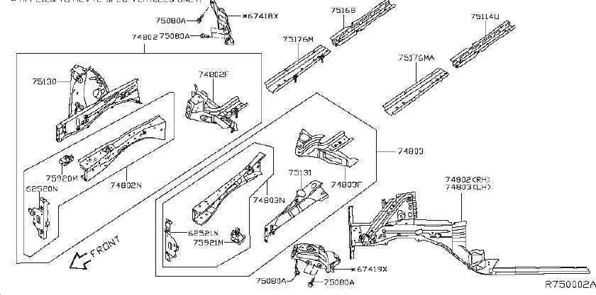 Nissan Altima Frame Side Member (Left, Rear). FITTING, FRONT - G5511